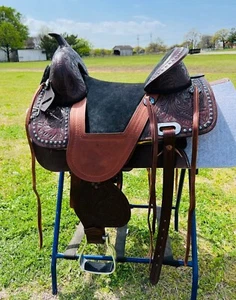 Kids Western Pleasure Treeless Horse Saddle Floral tooled 12" 13" Free Shipping - Picture 1 of 6