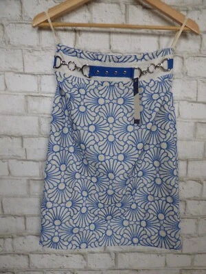 $119 Antonio Melani 蓝色刺绣白色 Bertie 铅笔裙 0 全新 A499 — 第 1/4 张图片