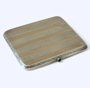 Vintage Hallmarked Silver & Rose Gold 92.6g Cigarette Case 1926 Birmingham NB328 - Picture 1 of 7