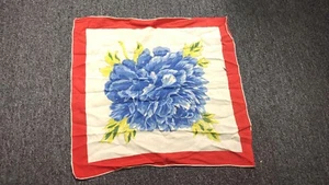 Vintage Floral Handkerchief Hanky Table Scarf 14" Red White Blue - Picture 1 of 4