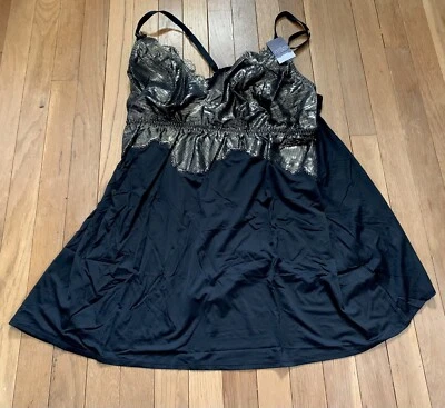 Sexy Lencería Negra Sin Mangas 3X Vestido Brillante Babydoll Cacique Babydoll Talla Grande 26/28 Foto 1 de 4