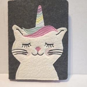 Cute Unicorn Kitty Cat Felt Journal 96 Sheets Lined Notebook Ribbon Page Marker - Picture 1 of 4