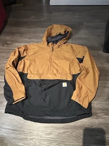 Carhartt Rain Defender Loose Fit 0J5749-M Black And Brown 1/2 Zip Anorak Hoodie - Picture 1 of 5