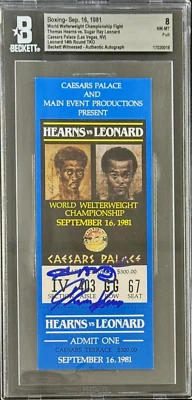 Thomas Hearns Sugar Ray Leonard Signed Ticket Leonard Wins WBA Title BAS 8 NM-MT - Image 1 of 2