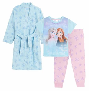 Disney Frozen 2 Dressing Gown + Pyjamas for Girls 3pc Set Kids Bath Robe + Pjs - Picture 1 of 13