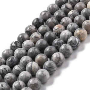 Strand 44+ 8mm Natural Picasso Stone Map Jasper Gemstone Round Plain Beads UK - Picture 1 of 5