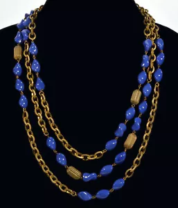 RARE MIRIAM HASKELL BY PETER RAINES NECKLACE FLAPPER ART GLASS BRASS 71” - Bild 1 von 5