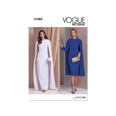 Vogue Schnittmuster V1982 - Kleid - Kleid mit Umhang, Cape - 2 Varianten - Bild 1 von 4