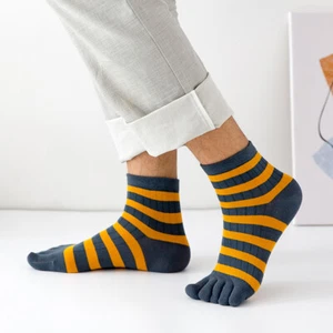 5 Pairs Men Sport Toe Socks Cotton Blend Stripe Five Finger Sock Breathable Soft - Picture 1 of 14