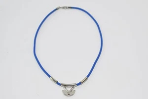 Fashion Jewelry Blaue Kautschuk Halskette mit Anhänger und 1 Schmuckstein, 80er - Bild 1 von 6