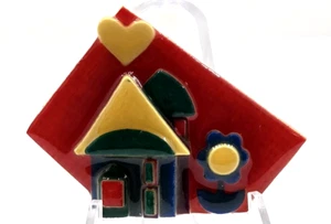 Vintage House Pins By Lucinda Yates Handmade Pin Brooch Family Village Flower - Picture 1 of 9
