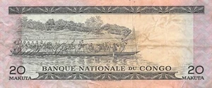 Congo  20  Makuta  24.11.1967  P 10a  Series K  Circulated Banknote WW8 - Picture 1 of 2