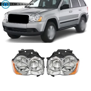 Halogen Headlights For 2008 2009 2010 Jeep Grand Cherokee LH+RH Headlamps Chrome - Picture 1 of 8