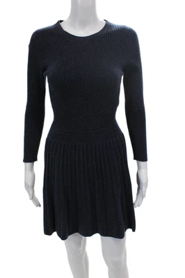 Vestido suéter tejido acanalado cuello redondo manga larga Joie para mujer azul marino lana talla XS Foto 1 de 4