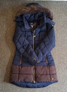 * JOULES WARRINGTON * PADDED LONG LINE COAT (DETACHABLE HOOD ~ FUR TRIM) UK 14 - Picture 1 of 22