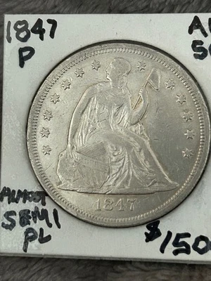 1847 P SEATED LIBERTY DOLLAR $$ AU con gran atractivo visual! Foto 1 de 4