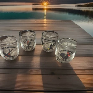 Vtg Set of 4 Novelty Shot Glasses A Night Cap How! An-Eye-Opener Bottoms Up! 2” - Picture 1 of 7