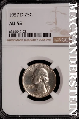 Cuarto de baño 1957-D - NGC AU 55 - escaso sin precio base #SLJ200 Foto 1 de 2