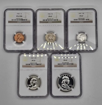 1963 Proof Set NGC Certified PF67 1C, 5C, 10C, 25C, 50C 5-piece Set - Image 1 of 4
