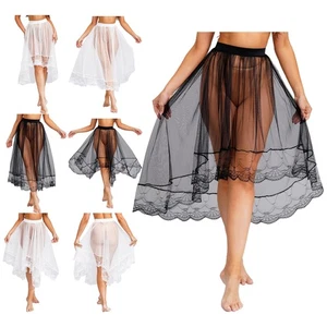 Women Skirt Pool Dress Party Cover Up Mesh Vacation Office Clubwear Layering - Picture 1 of 44