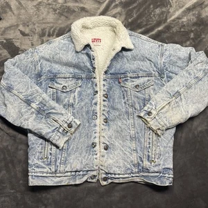 Vintage 1970s Levi's Distressed Denim Jacket Sherpa Fleece Size M USA Red Tab - Bild 1 von 8