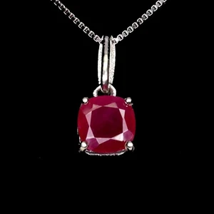 925 Sterling Silver Necklace Cushion Ruby 6mm Natural Gemstone Jewelry 18inches - Picture 1 of 13