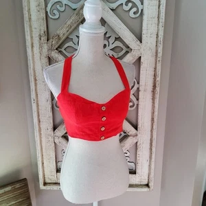 Lunik Women's Smocked Bustier Halter Corset Crop Top in Red - Picture 1 of 12