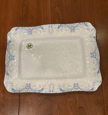 "Antiguo plato de servicio Michel Design Works 17"" por 13"" azul y blanco" Foto 1 de 4