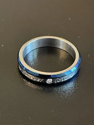 3mm Blue Silver Stainless Steel Cubic Zirconia Couple Women Ring Band  - Image 1 of 4