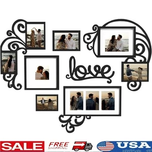 Gallery Wall Frame Set 10 Photo Frames W/ Love Plaque Wall Mount Display New - Picture 1 of 37