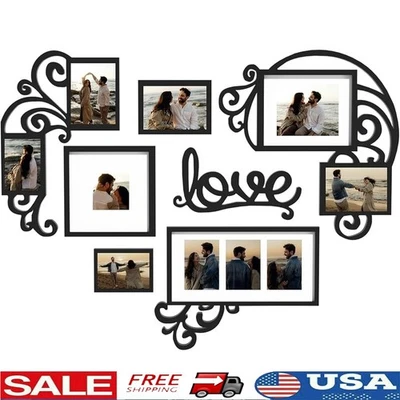 Gallery Wall Frame Set 10 Photo Frames W/ Love Plaque Wall Mount Display New - Image 1 of 4
