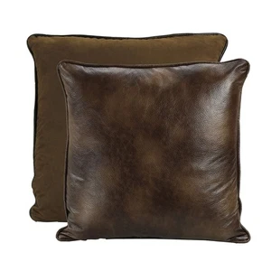 Brown Faux Leather Reversible Euro Pillow Sham, 27x27 inch, Rustic Cabin Lodg... - Foto 1 di 3