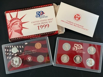 1999  US S Mint SILVER Proof Sets Coins w/ Box & COA - Image 1 of 4