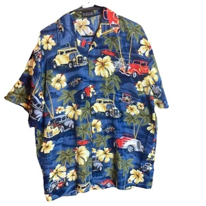 Ferugini Camicia Uomo Blu Hawaiana Vintage Cars Floreale Taglia XL 24x32 "Las Vegas" - Foto 1 di 13