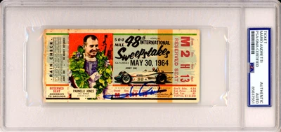 1964 Indy Indianapolis 500 Ticket Signed Mario Andretti PSA DNA COA Autograph F1 - Image 1 of 2