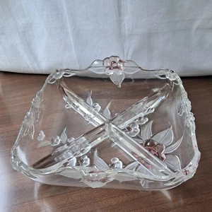 Vintage Mikasa West Germany Crystal Cherry Blossom Pattern Divided Serving Dish - Picture 1 of 4
