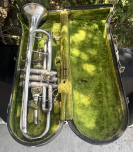 Antigua trompeta de plata Beuscher Truetone 1922 2 boquillas Heim Holton - RESTO - Imagen 1 de 20