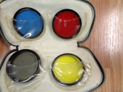 Set of Four DSL Camera Filter Lenses Kenko Canon Hoya Grey Blue Yellow Red 55mm - Image 1 of 2