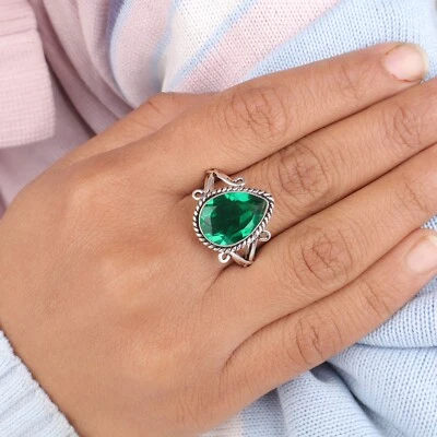Anillo hecho a mano para boda de plata de ley 925 con piedras preciosas de diopsido de cromo Foto 1 de 4