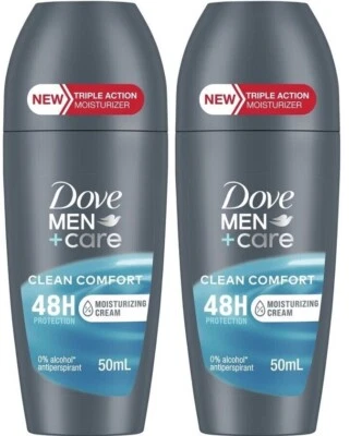 2 Pack Dove Men+Care Clean Comfort Roll-on 48h 50ml - Image 1 of 4
