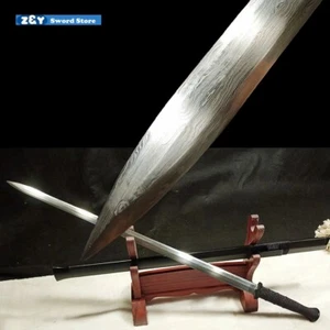 Quality Han Jian Chinese Folded Damascus Steel Sword Handmade Battle Ready Q8425 - Picture 1 of 10