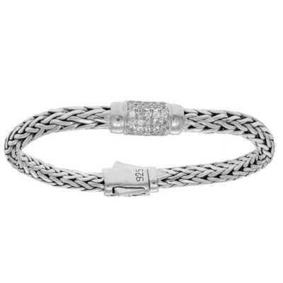 Brazalete tejido barril Phillip Gavriel plata esterlina piedras zafiro blanco 7,5" Foto 1 de 4