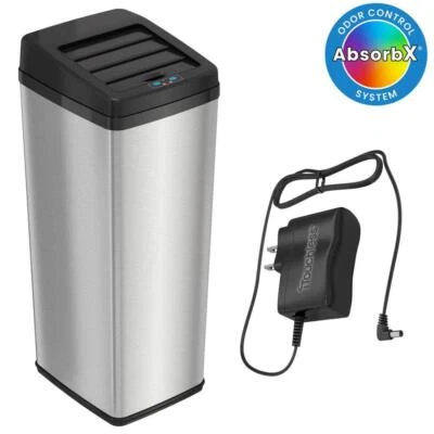 14 Gal. Automatic Sensor Touchless Trash Can Odor Filter Absorbs Stainless Steel - Image 1 of 4