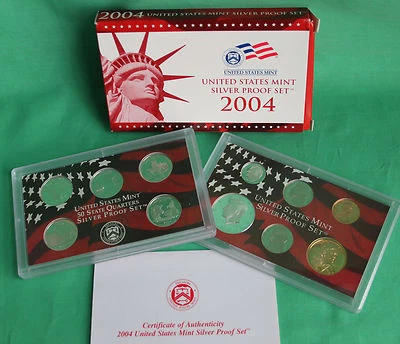 2004 S United States Mint ANNUAL 11 Coin SILVER Proof Set with 90% Silver Coins - Image 1 of 4