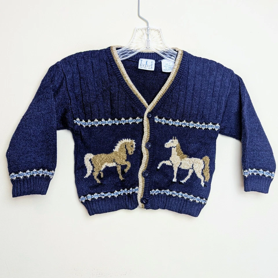 Cárdigan Suéter Tejido Vintage Años 90 TKS Basics Caballo 🐎 Niño Pequeño Talla 4T Foto 1 de 4