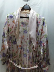 VINTAGE Morgan Taylor Intimates Women Medium Robe Pink Floral Satin LONG - Picture 1 of 5
