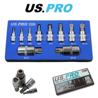US PRO Tools 10pc Triple Square Spline Bit Sockets In Foam Tray 3388 - Image 1 of 4