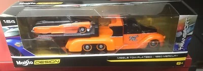 MAISTO DESIGN ELITE TRANSPORT MISSILE TOW FLATBED / 1950 MERCURY ORANGE/BLACK. - Image 1 of 4