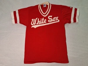 Vintage White Sox Baseball #6 Red White Uniform T-shirt Youth Kid Size M Russell - Picture 1 of 9