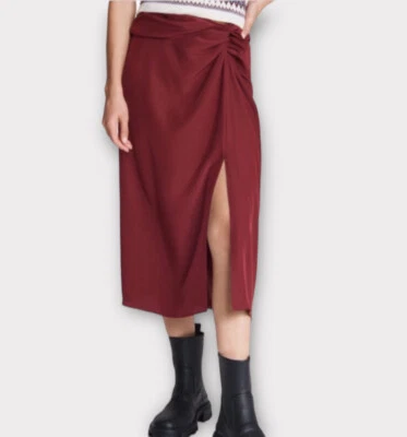 Rag & Bone Women’s Amber Skirt Size 0 100% Silk Midi Rich Burgundy Luxury NWT - Image 1 of 4